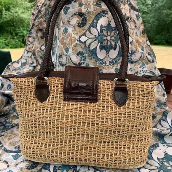 BRIGHTON Leather/Straw woven purse with 1 BRIGHTON leather wallet - Picture 2 of 16